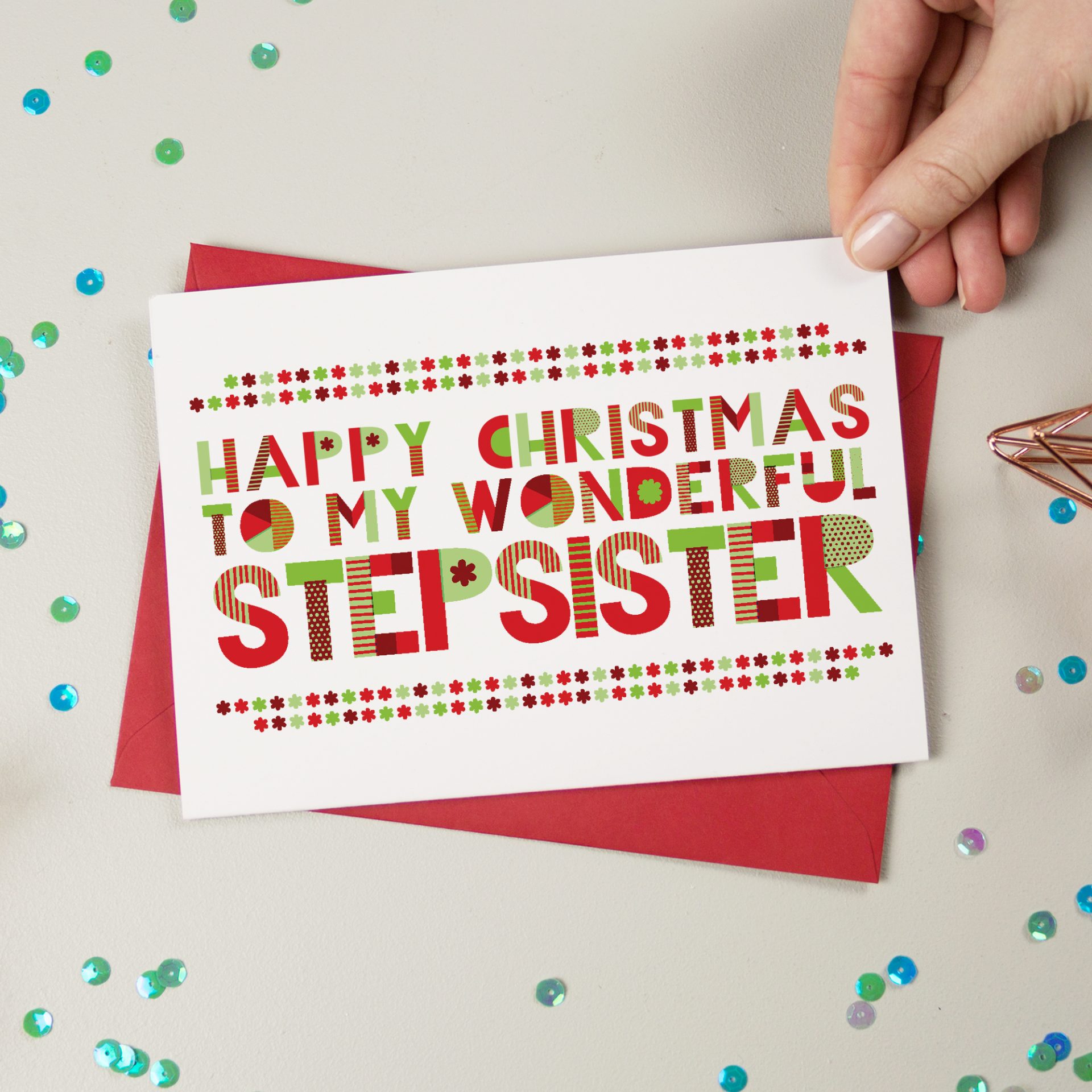 Wonderful Step Sister Christmas Card - Christmas Card - A is for Alphabet