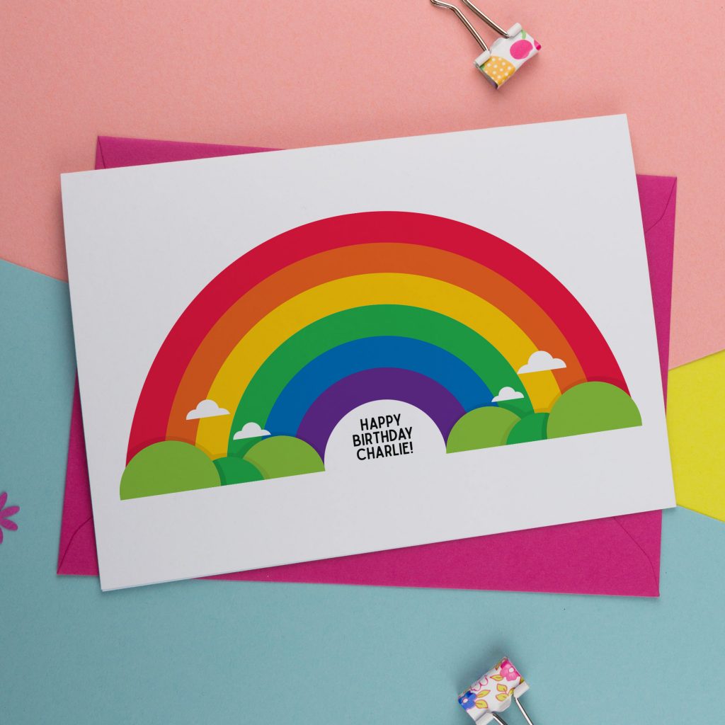 Personalised Rainbow Birthday Card - A is for Alphabet