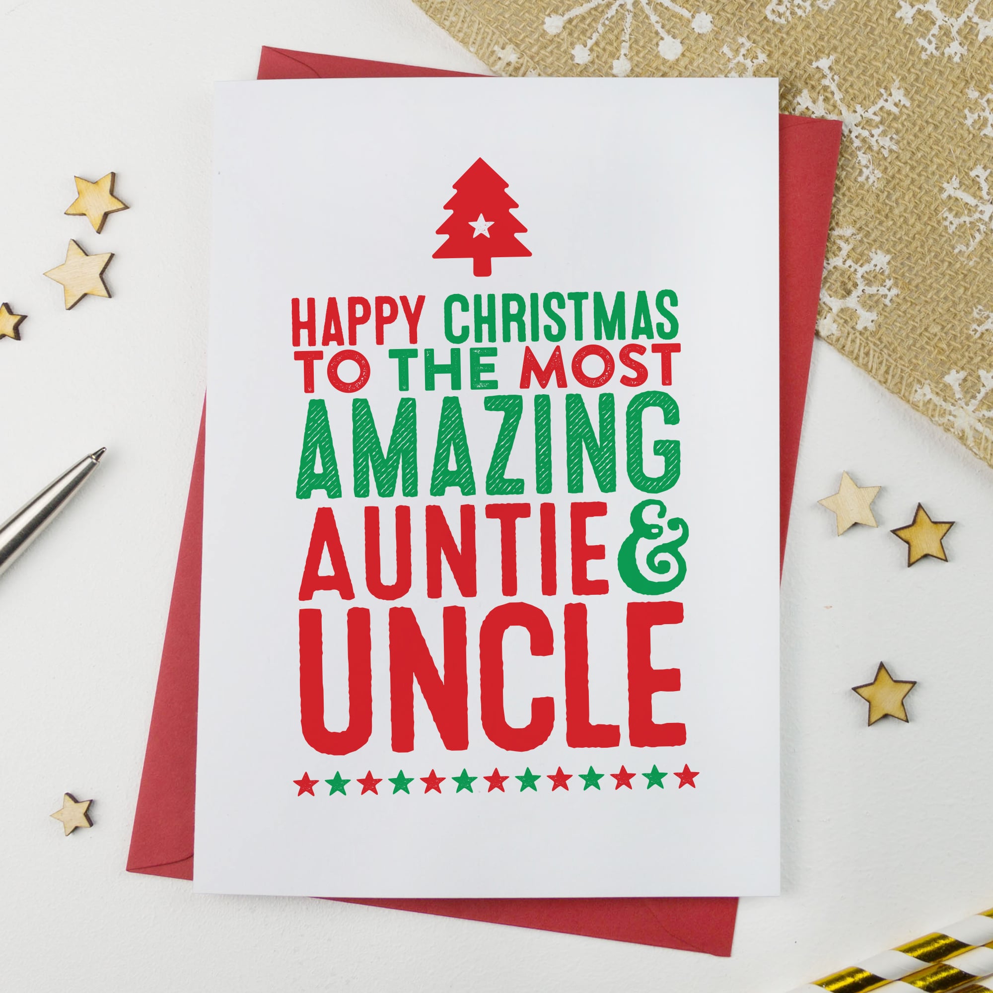 Amazing Aunt & Uncle Christmas Card - A is for Alphabet